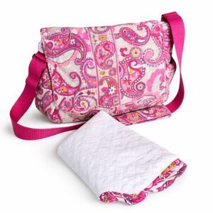 Vera Bradley Baby Diaper Bag Messenger Pink RETIRED "Paisley Meets Plaid" w/ Pad